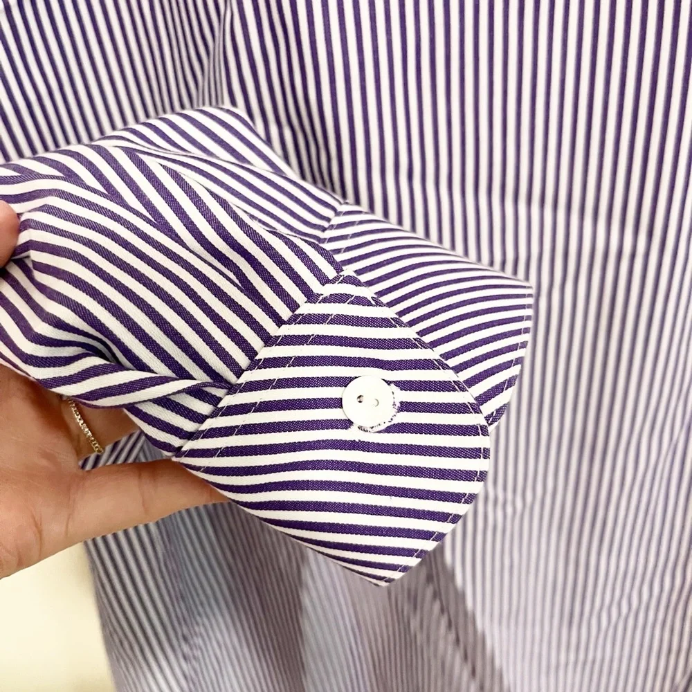 Foxcroft Purple and White Striped Button Down Shirt - Picture 3 of 7